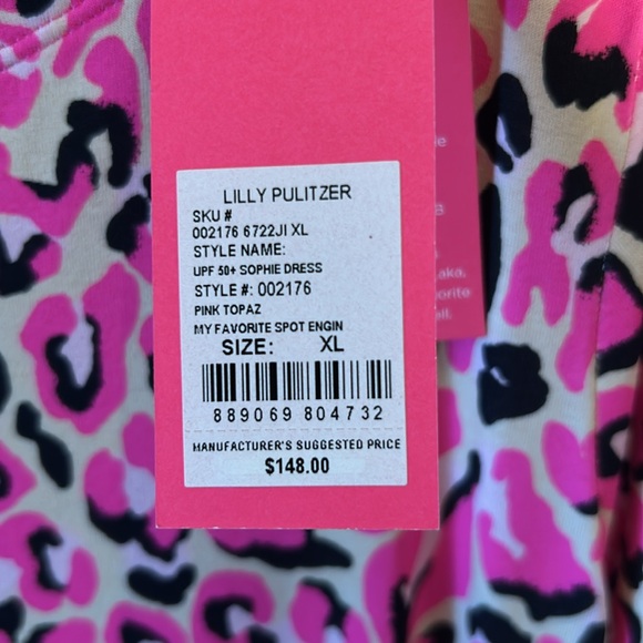 Lilly Pulitzer Sophie Dress NEW WITH TAGS Size XL HOT PINK LEOPARD PRINT - Picture 2 of 11